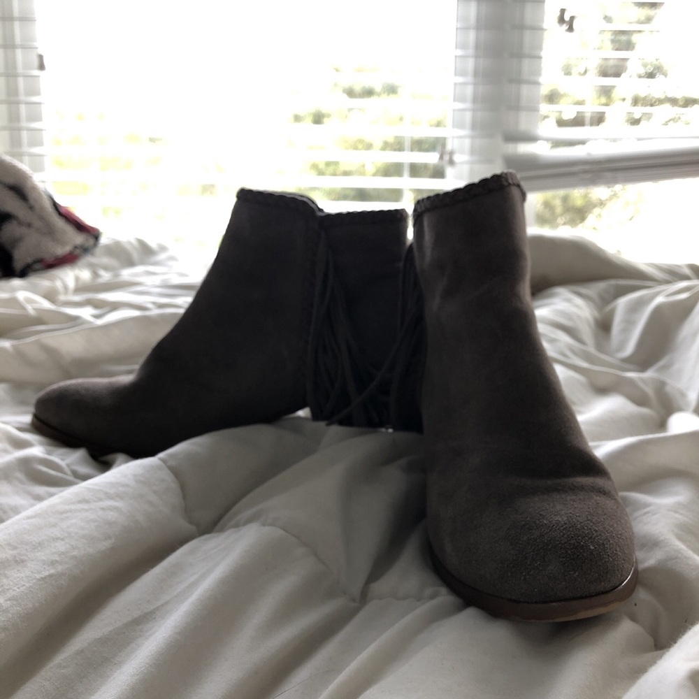 Gray suede booties
